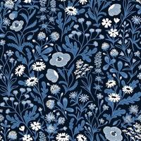 DARK BLUE VECTOR SEAMLESS BACKGROUND WITH A VARIETY OF WILDFLOWERS