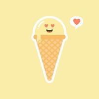 derritiendo bolas de helado en el cono de gofre aislado sobre fondo de color. icono de vector plano. personaje cómico en la ilustración de estilo de dibujos animados