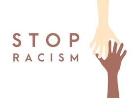 detener el icono del racismo. cartel motivacional contra el racismo y la discriminación. muchas manos de diferentes razas juntas ilustración vectorial vector