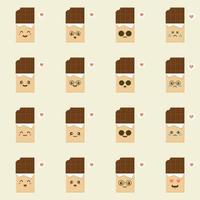 cute and funny chocolate bar characters showing various emotions, cartoon vector illustration isolated on color background. kawaii chocolate bar characters, mascots, emoticons and emoji for web