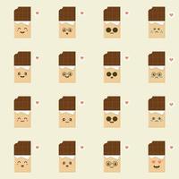 lindos y divertidos personajes de barra de chocolate que muestran varias emociones, ilustración vectorial de dibujos animados aislada en el fondo de color. personajes de barra de chocolate kawaii, mascotas, emoticonos y emoji para web vector