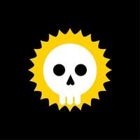 símbolo plano del cráneo con sol. símbolo de la bandera pirata del cráneo. Ilustración de vector de diseño plano de cráneo