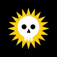 símbolo plano del cráneo con sol. símbolo de la bandera pirata del cráneo. Ilustración de vector de diseño plano de cráneo