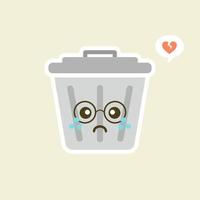 Recycle bin cartoon cute character in kawaii flat style. Tin trash bin. Metal waste container, functional trashcan. City health and function, street beautification and urban design concept. vector