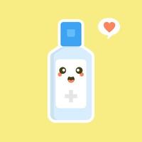 linda y kawaii botella de desinfección o desinfectante, gel de lavado. ilustración vectorial adecuada para higiene, desinfección, medicina, vida limpia, antivirus, bacterias, atención médica, propagación de enfermedades, gérmenes vector