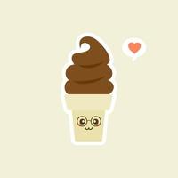 derritiendo bolas de helado en el cono de gofre aislado sobre fondo de color. icono de vector plano. personaje cómico en la ilustración de estilo de dibujos animados