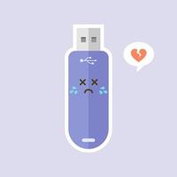 kawaii and cute USB Flash Drive icon isolated on color background. Memory Stick icon in flat style. Flash disk character with face expression. can use for technology, mascot, IT element, website, icon