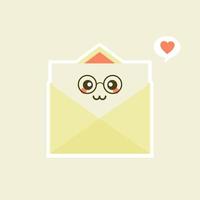 lindo y kawaii sonriente sobre feliz, carta de papel. ilustración de personaje de dibujos animados plano vectorial.aislado sobre fondo blanco. concepto de personaje de sobre. carta de amor para san valentin vector