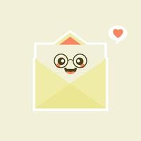 Cute and kawaii smiling happy envelope, paper letter. Vector flat cartoon character illustration.Isolated on white background. Envelope character concept. Love letter for valentine