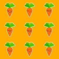 un conjunto de diseño de personajes de zanahoria o mascota de zanahoria, perfecto para el logotipo, la web y la ilustración impresa. kawaii y lindo juego de caracteres vectoriales vegetales. emelent saludable para niños, alimentos con vitamina a vector