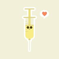 Cute and kawaii syringe. Vector flat cartoon character illustration icon design. Syringe, medical vaccine concept. can use for poster, element, mascot, emoji, emoticon for virus, corona virus covid-19