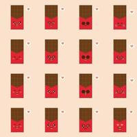 lindos y divertidos personajes de barra de chocolate que muestran varias emociones, ilustración vectorial de dibujos animados aislada en el fondo de color. personajes de barra de chocolate kawaii, mascotas, emoticonos y emoji para web vector