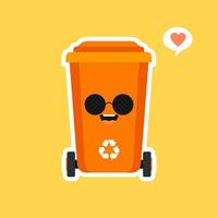 kawaii and Cute trash bin cartoon character. Isolated on color background. Vector cartoon character illustration design, simple flat style. Eco trash bin Environment Pollution.