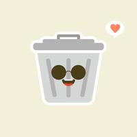 Recycle bin cartoon cute character in kawaii flat style. Tin trash bin. Metal waste container, functional trashcan. City health and function, street beautification and urban design concept. vector