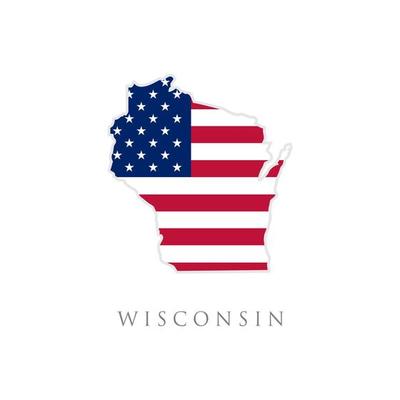 Shape of Wisconsin state map with American flag. vector illustration. can use for united states of America indepenence day, nationalism, and patriotism illustration. USA flag design