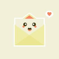 Cute and kawaii smiling happy envelope, paper letter. Vector flat cartoon character illustration.Isolated on white background. Envelope character concept. Love letter for valentine