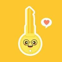 cute and kawaii key lock flat design vector illustration. cartoon character for security, alarm, lock, close, safety house