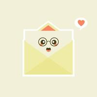 lindo y kawaii sonriente sobre feliz, carta de papel. ilustración de personaje de dibujos animados plano vectorial.aislado sobre fondo blanco. concepto de personaje de sobre. carta de amor para san valentin vector