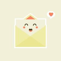 lindo y kawaii sonriente sobre feliz, carta de papel. ilustración de personaje de dibujos animados plano vectorial.aislado sobre fondo blanco. concepto de personaje de sobre. carta de amor para san valentin vector