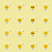 cute and kawaii bulb or lamp flat design vector illustration. Funny padlock character with smiling human emoji, cartoon vector illustration isolated on color background. Cute and funny mascots