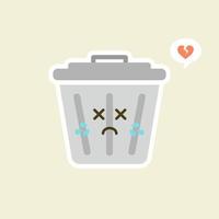 Recycle bin cartoon cute character in kawaii flat style. Tin trash bin. Metal waste container, functional trashcan. City health and function, street beautification and urban design concept. vector
