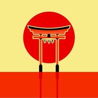 Japanese Torii gate. Symbol of Japan, shintoism religion. Red wooden sacred tori arch. Ancient entrance, Eastern heritage and landmark. Oriental religious architecture. Flat design vector illustration