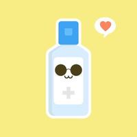 linda y kawaii botella de desinfección o desinfectante, gel de lavado. ilustración vectorial adecuada para higiene, desinfección, medicina, vida limpia, antivirus, bacterias, atención médica, propagación de enfermedades, gérmenes vector