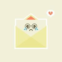 Cute and kawaii smiling happy envelope, paper letter. Vector flat cartoon character illustration.Isolated on white background. Envelope character concept. Love letter for valentine