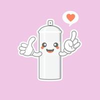 lindo y kawaii personaje de dibujos animados de pintura en aerosol. personaje de pintura en aerosol con expresión feliz en estilo plano. puede usarse para mascota, emoji, emoticono, logo vector