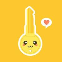 cute and kawaii key lock flat design vector illustration. cartoon character for security, alarm, lock, close, safety house