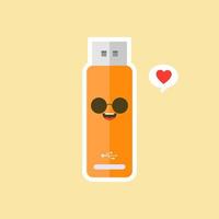 kawaii and cute USB Flash Drive icon isolated on color background. Memory Stick icon in flat style. Flash disk character with face expression. can use for technology, mascot, IT element, website, icon vector