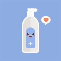 cute and kawaii disinfection or and sanitizer bottle, washing gel. Vector illustration suitable for hygiene, disinfect, medical, clean life, anti virus, bacteria, health care, disease spread, germs