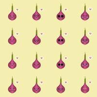 Illustration of cute and kawaii onion mascot with character expression isolated on color background. Flat design style for your mascot branding. website emoji vector