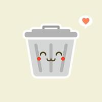 Recycle bin cartoon cute character in kawaii flat style. Tin trash bin. Metal waste container, functional trashcan. City health and function, street beautification and urban design concept. vector