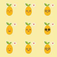 Cartoon character design. Oval kumquat with green leaf. cute and kawaii Fruit Flat vector illustration isolated on color background