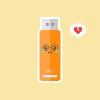 kawaii and cute USB Flash Drive icon isolated on color background. Memory Stick icon in flat style. Flash disk character with face expression. can use for technology, mascot, IT element, website, icon vector