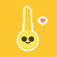 cute and kawaii key lock flat design vector illustration. cartoon character for security, alarm, lock, close, safety house