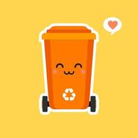 kawaii and Cute trash bin cartoon character. Isolated on color background. Vector cartoon character illustration design, simple flat style. Eco trash bin Environment Pollution.