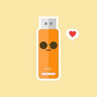 kawaii and cute USB Flash Drive icon isolated on color background. Memory Stick icon in flat style. Flash disk character with face expression. can use for technology, mascot, IT element, website, icon vector