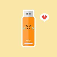 kawaii and cute USB Flash Drive icon isolated on color background. Memory Stick icon in flat style. Flash disk character with face expression. can use for technology, mascot, IT element, website, icon vector