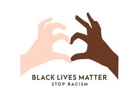 Black Lives Matter. Two hands illustration . Protest Banner about Human Right of Black People in U.S. America. Vector Illustration. Icon Poster for printed matter and Symbol.