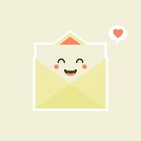 lindo y kawaii sonriente sobre feliz, carta de papel. ilustración de personaje de dibujos animados plano vectorial.aislado sobre fondo blanco. concepto de personaje de sobre. carta de amor para san valentin vector