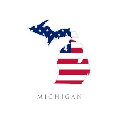 Shape of Michigan state map with American flag. vector illustration. can use for united states of America indepenence day, nationalism, and patriotism illustration. USA flag design