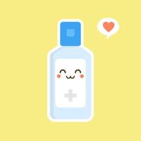 linda y kawaii botella de desinfección o desinfectante, gel de lavado. ilustración vectorial adecuada para higiene, desinfección, medicina, vida limpia, antivirus, bacterias, atención médica, propagación de enfermedades, gérmenes vector