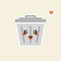 Recycle bin cartoon cute character in kawaii flat style. Tin trash bin. Metal waste container, functional trashcan. City health and function, street beautification and urban design concept. vector