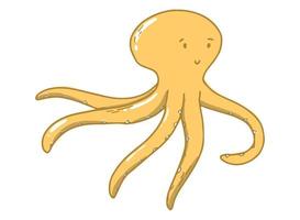 cute hand drawn yellow octopus isolated on white background. Good for posters, prints, cards, stickers, nursery decor, kids apparel, sublimation, etc. sea life doodle, clipart. EPS 10 vector