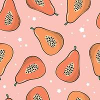 Papaya seamless pattern. Funky 90s seamless print with hand drawn papayas on pink background. Textile print, wallpaper, wrapping paper, scrapbooking, stationary, packaging, etc. EPS 10 vector