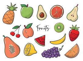 set of hand drawn fruits isolated on white background. Good for prints, stickers, clipart, signs, product decor, packaging, logos, etc. EPS 10 vector