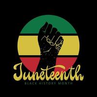 Juneteenth hand lettering quote decorated with risen human hand on black background. Good for t shirt prints, cards, posters, banners, stickers, etc. Black history month. EPS 10 vector