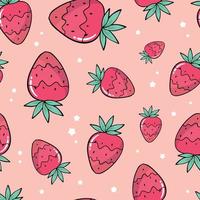 cute seamless pattern with strawberries and stars on pink background. Nursery textile print, wrapping paper, packaging, stationary, wallpaper, girlish apparel design, etc. EPS 10 vector